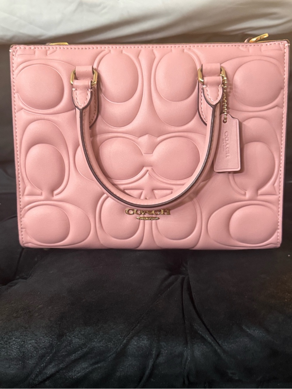 Coach Pink/Blush Embossed Signature tote bag with Gold Hardware